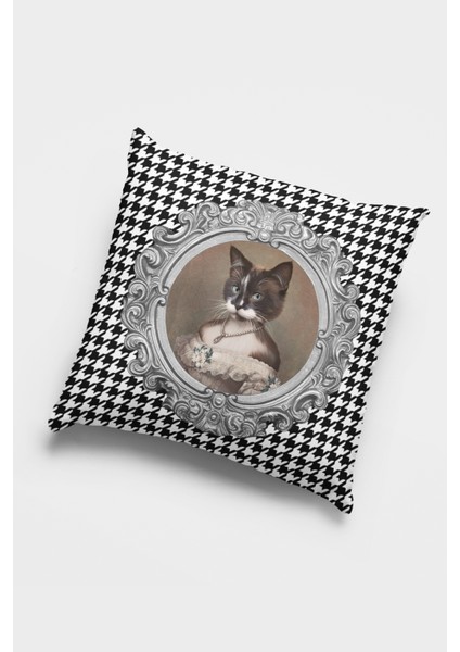 Kıyafetli Hayvanlar Kedi Premium Tay Tüyü Dokuma Kumaş Çift Taraflı Kırlent Kılıfı 43X43 Cm KRL925