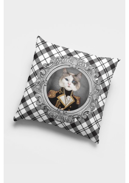 Premium Tay Tüyü Çift Taraflı Kırlent Kıyafetli Hayvanlar Kedi Kılıfı Dokuma Kumaş 43X43 Cm KRL929