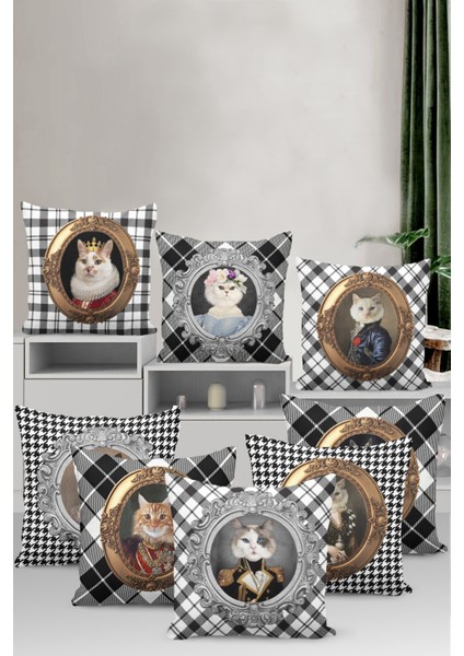 Premium Tay Tüyü Çift Taraflı Kırlent Kıyafetli Hayvanlar Kedi Kılıfı Dokuma Kumaş 43X43 Cm KRL929 fırsatları