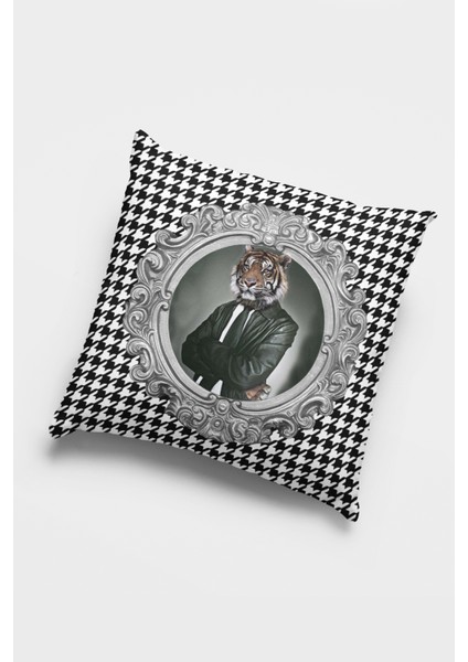 Tay Tüyü Dokuma Kıyafetli Hayvanlar Kaplan Premium Kumaş Çift Taraflı Kırlent Kılıfı 43X43 Cm KRL942