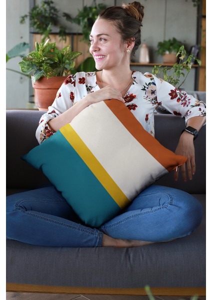Çift Taraflı Kırlent Yastık Kılıfı Premium Tay Tüyü Dokuma Kumaş Sade Çizgili 43X43 Cm KRL973 fiyatları