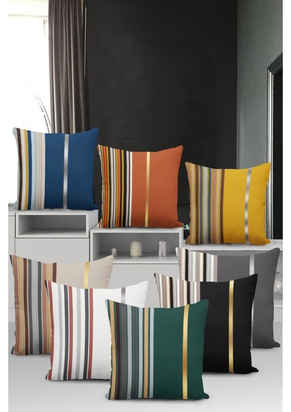 Premium Tay Tüyü Dokuma Kumaş Çift Taraflı Ince Çizgili Kırlent Yastık Kılıfı 43X43 Cm KRL990