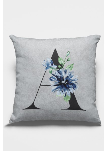 43X43 Cm Gri Tay Tüyü Döşemelik Premium Kumaş Dekoratif Çift Taraflı A Harfli Kırlent Kılıfı KRL562