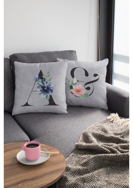 43X43 Cm Gri Tay Tüyü Döşemelik Premium Kumaş Dekoratif Çift Taraflı A Harfli Kırlent Kılıfı KRL562 fiyatları