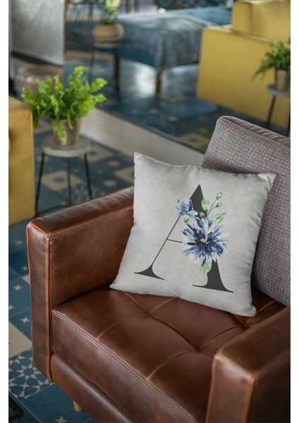 43X43 Cm Gri Tay Tüyü Döşemelik Premium Kumaş Dekoratif Çift Taraflı A Harfli Kırlent Kılıfı KRL562 modelleri