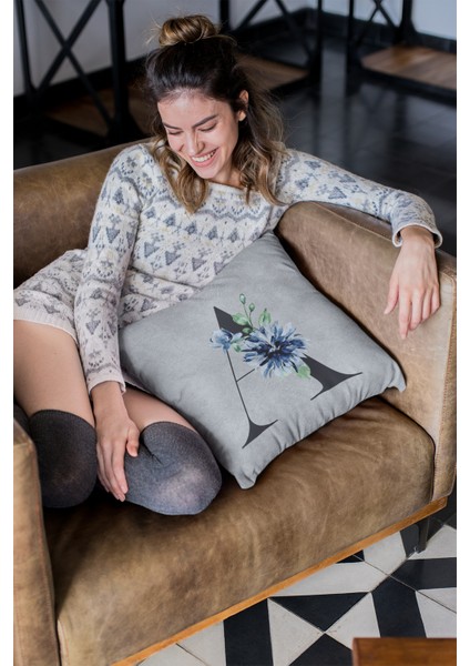 43X43 Cm Gri Tay Tüyü Döşemelik Premium Kumaş Dekoratif Çift Taraflı A Harfli Kırlent Kılıfı KRL562 fırsatları