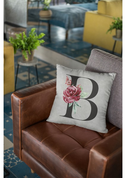 43X43 Cm Gri Premium Kumaş Tay Tüyü Döşemelik Dekoratif Çift Taraflı B Harfli Kırlent Kılıfı KRL563 modelleri