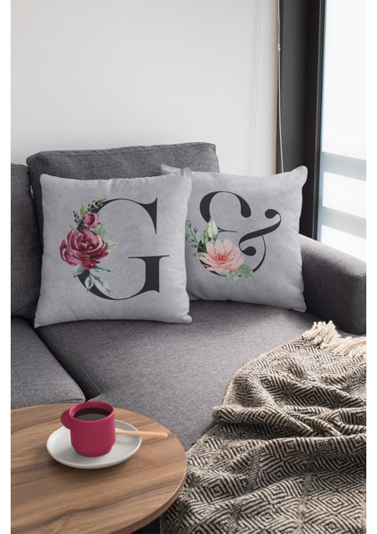 43X43 Cm Gri Döşemelik Tay Tüyü Premium Kumaş Dekoratif Çift Taraflı G Harfli Yastık Kılıfı KRL569 fiyatları