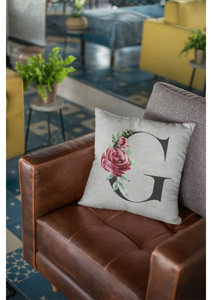 43X43 Cm Gri Döşemelik Tay Tüyü Premium Kumaş Dekoratif Çift Taraflı G Harfli Yastık Kılıfı KRL569 modelleri