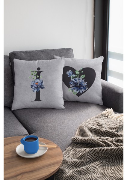 43X43 Cm Gri I Harfli Kırlent Kılıfı Tay Tüyü Döşemelik Premium Kumaş Dekoratif Çift Taraflı KRL572 fiyatları