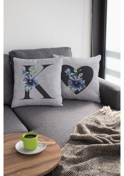 43X43 Cm Gri Tay Tüyü Döşemelik Premium Kumaş Dekoratif Çift Taraflı K Harfli Kırlent Kılıfı KRL574 fiyatları