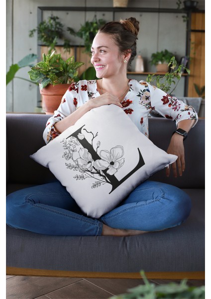 43X43 Cm Tay Tüyü Döşemelik Premium Kumaş Dekoratif Çift Taraflı L Harfli Yastık Kılıfı KRL513 fiyatları