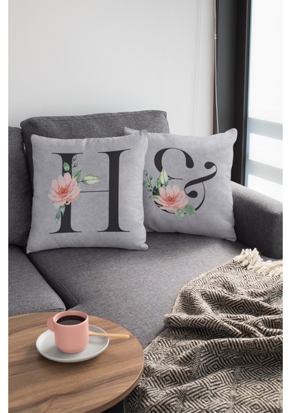 43X43 Cm Gri Çift Taraflı Tay Tüyü Döşemelik Premium Kumaş Dekoratif H Harfli Kırlent Kılıfı KRL570 fiyatları