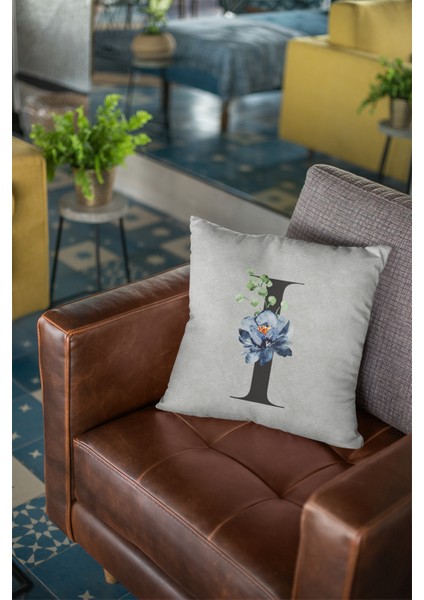43X43 Cm Gri I Harfli Kırlent Kılıfı Tay Tüyü Döşemelik Premium Kumaş Dekoratif Çift Taraflı KRL571 modelleri
