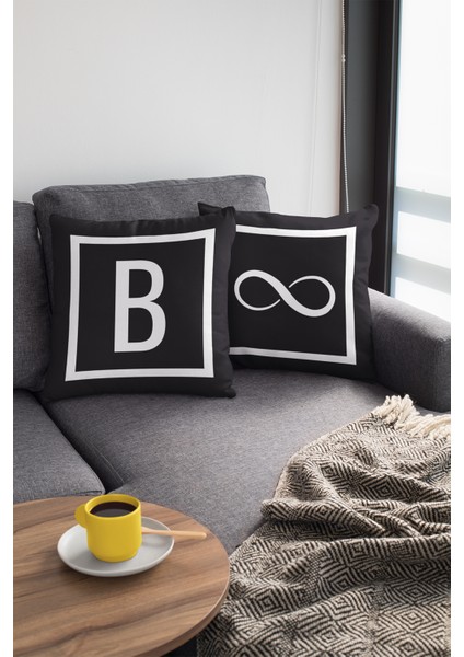 43X43 Cm Siyah Premium Kumaş Tay Tüyü Döşemelik Dekoratif Çift Taraflı B Harfli Kırlent Kılıfı KRL594 fırsatları