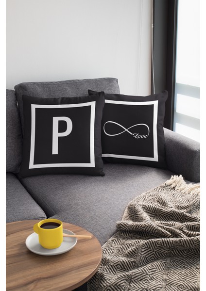 43X43 Cm Siyah Premium Kumaş Tay Tüyü Döşemelik Dekoratif Çift Taraflı P Harfli Kırlent Kılıfı KRL611 fırsatları