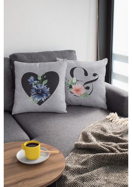43X43 Cm Gri Tay Tüyü Döşemelik Premium Kumaş Dekoratif Çift Taraflı Kalpli Kırlent Kılıfı KRL591 fiyatları