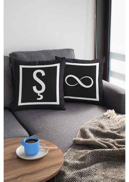 43X43 Cm Siyah Ş Harfli Kırlent Kılıfı Tay Tüyü Döşemelik Premium Kumaş Dekoratif Çift Taraflı KRL614 fırsatları