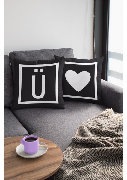 43X43 Cm Siyah Çift Taraflı Premium Tay Tüyü Döşemelik Kumaş Dekoratif Ü Harfli Kırlent Kılıfı KRL617 fırsatları