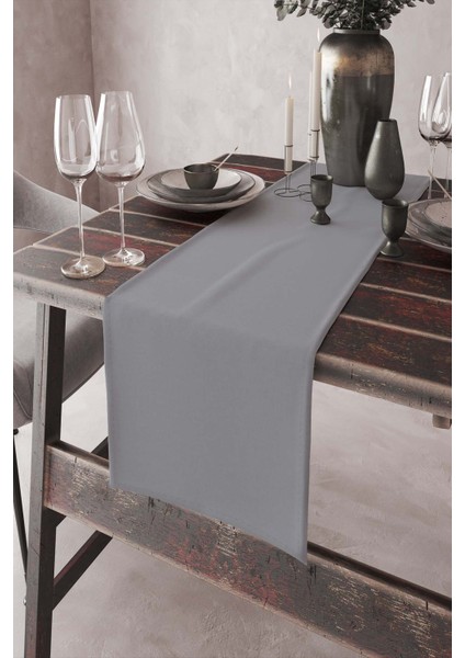 Gri Tek Renk Sade Ranır Masa Örtüsü Premimum Dokuma Kumaş Düz 40X140 Cm RNR010
