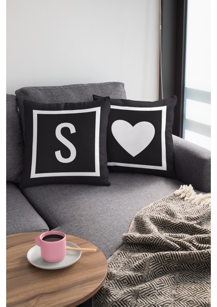 43X43 Cm Siyah Çift Taraflı Tay Tüyü Döşemelik Premium Kumaş Dekoratif S Harfli Kırlent Kılıfı KRL613 fırsatları