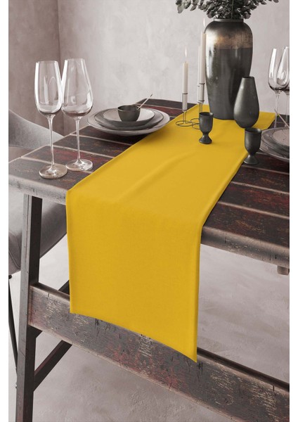 Sarı Tek Renk Sade Ranır Masa Örtüsü Premimum Dokuma Kumaş Düz 40X140 Cm RNR016