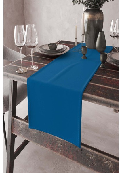 Mavi Tek Renk Sade Ranır Masa Örtüsü Premimum Dokuma Kumaş Düz 40X140 Cm RNR021
