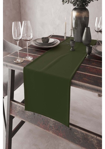 Haki Tek Renk Sade Ranır Masa Örtüsü Premimum Dokuma Kumaş Düz 40X140 Cm RNR024