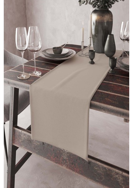 Bej Tek Renk Sade Ranır Masa Örtüsü Premimum Dokuma Kumaş Düz 40X140 Cm RNR027
