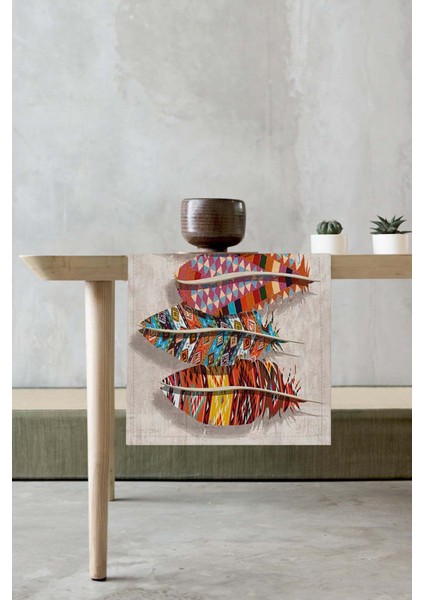 Tay Tüyü Dokuma Elit Leke Tutmaz Kumaş Masa Örtüsü Runner Renkli Tüyler 40X140 Cm RNR134