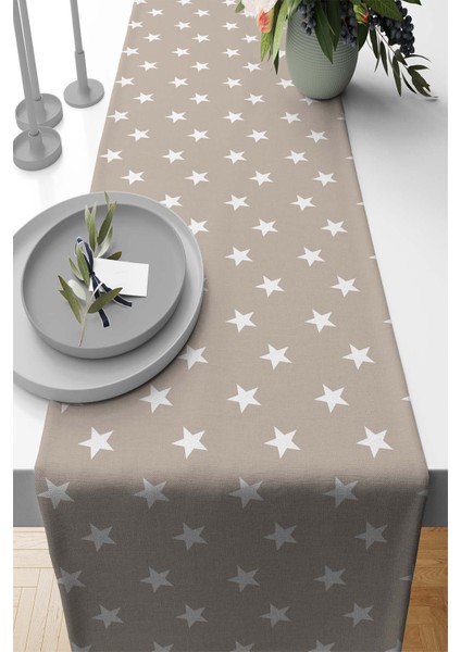 Elit Tay Tüyü Dokuma Leke Tutmaz Kumaş Masa Örtüsü Yıldızlı Runner 40X140 Cm RNR160