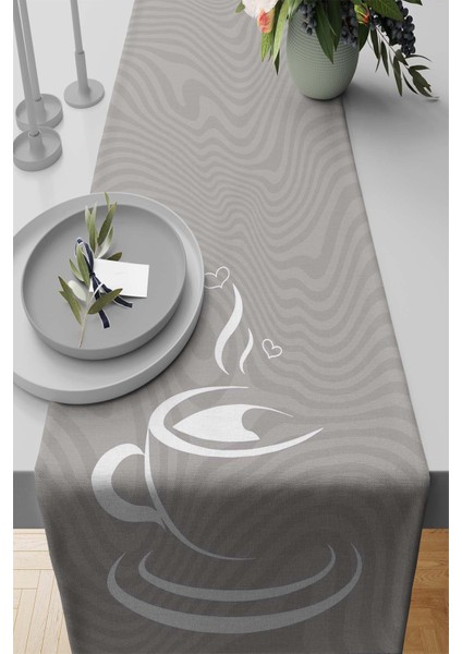 Tay Tüyü Dokuma Elit Leke Tutmaz Kumaş Masa Örtüsü Runner Fincanlı 40X140 Cm RNR163