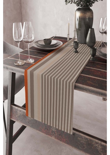 Dokuma Leke Tutmaz Elit Tay Tüyü Kumaş Masa Örtüsü Dikey Çizgili Runner 40X140 Cm RNR177