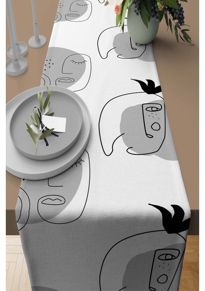 Masa Örtüsü Runner Tay Tüyü Dokuma Elit Leke Tutmaz Kumaş Soyut 40X140 Cm RNR180