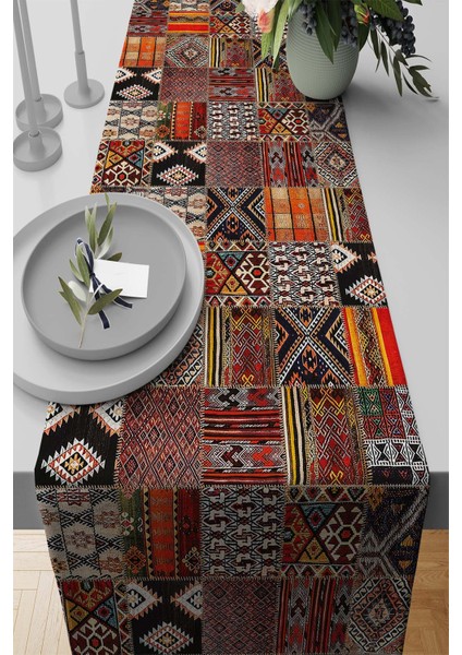 Tay Tüyü Dokuma Elit Leke Tutmaz Kumaş Masa Örtüsü Runner Patchwork 40X140 Cm RNR168