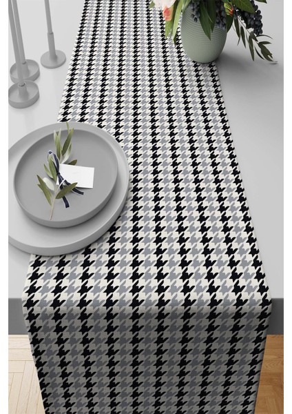 Tay Tüyü Dokuma Elit Leke Tutmaz Kumaş Masa Örtüsü Runner Kaz Ayağı 40X140 Cm RNR171