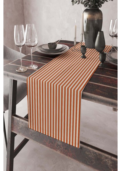 Dikey Çizgili Elit Tay Tüyü Dokuma Leke Tutmaz Kumaş Masa Örtüsü Runner 40X140 Cm RNR174