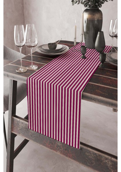 Tay Tüyü Dokuma Elit Leke Tutmaz Kumaş Dikey Çizgili Masa Örtüsü Runner 40X140 Cm RNR175