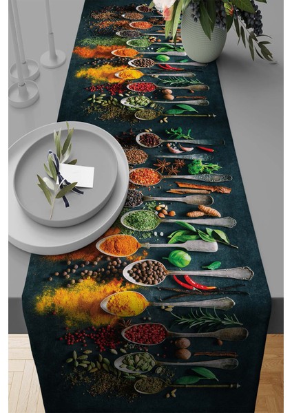 Dokuma Kumaş Elit Tay Tüyü Leke Tutmaz Masa Örtüsü Runner Baharatlar 40X140 Cm RNR223