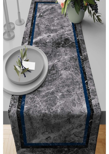 Tay Tüyü Dokuma Elit Leke Tutmaz Kumaş Masa Örtüsü Runner Mermer Çerçeveli 40X140 Cm RNR241