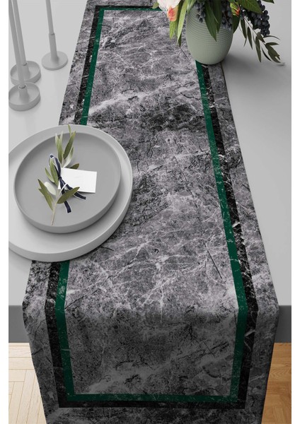 Leke Tutmaz Elit Tay Tüyü Dokuma Kumaş Masa Örtüsü Runner Mermer Çerçeveli 40X140 Cm RNR243