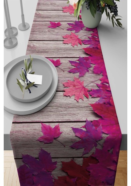 Leke Tutmaz Kumaş Tay Tüyü Elit Dokuma Masa Örtüsü Runner 3D Çınar 40X140 Cm RNR235