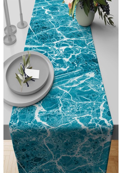 Runner Dokuma Leke Tutmaz Elit Tay Tüyü Kumaş Masa Örtüsü Mermer Dokulu 40X140 Cm RNR239
