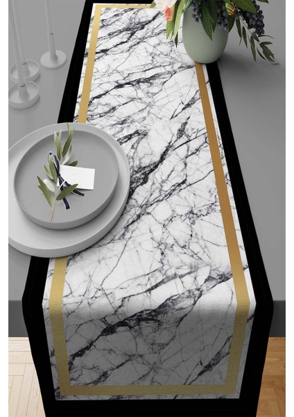 Runner Dokuma Leke Tutmaz Elit Tay Tüyü Kumaş Masa Örtüsü Mermer Görünümlü 40X140 Cm RNR246