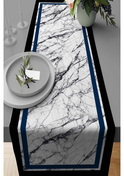 Mermer Görünümlü Tay Tüyü Dokuma Elit Leke Tutmaz Kumaş Masa Örtüsü Runner 40X140 Cm RNR245
