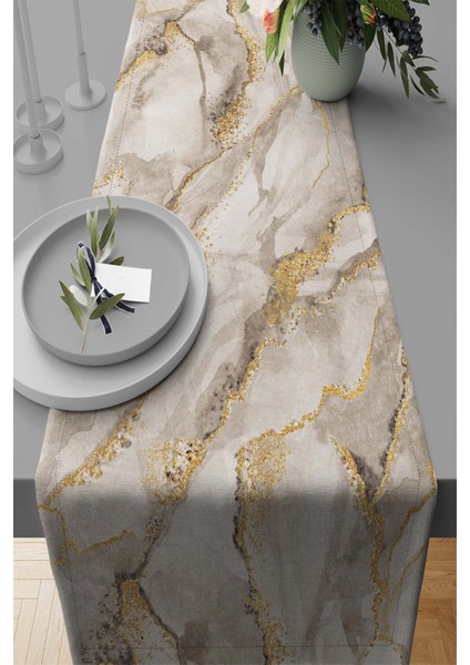 Masa Örtüsü Mermer Runner Elit Tay Tüyü Dokuma Leke Tutmaz Kumaş 40X140 Cm RNR254