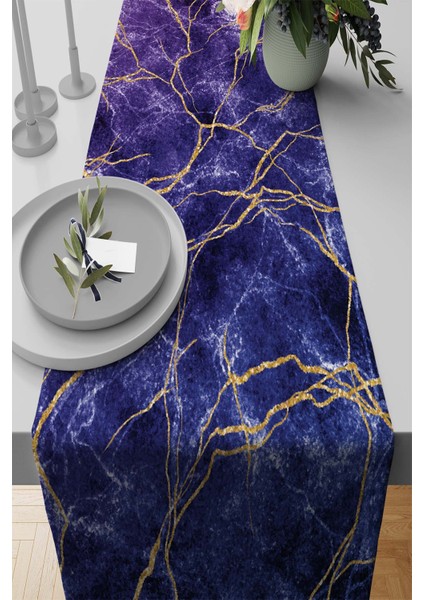 Elit Tay Tüyü Dokuma Leke Tutmaz Kumaş Masa Örtüsü Mermer Desen Runner 40X140 Cm RNR260