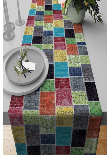Leke Tutmaz Elit Tay Tüyü Dokuma Kumaş Masa Örtüsü Runner Patchwork 40X140 Cm RNR288