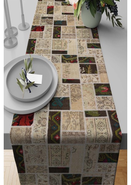 Masa Örtüsü Runner Elit Tay Tüyü Dokuma Leke Tutmaz Kumaş Patchwork 40X140 Cm RNR289