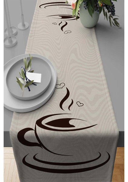 Leke Tutmaz Elit Tay Tüyü Dokuma Kumaş Masa Örtüsü Runner Fincanlı 40X140 Cm RNR284